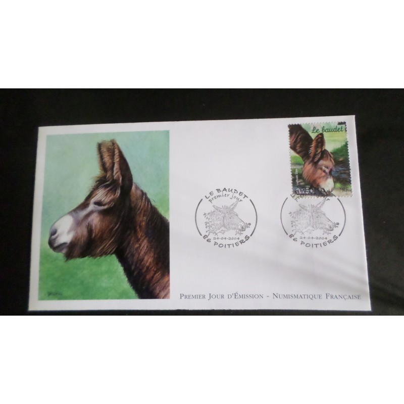 FRANCE 2004 FDC 1° jour ANIMAUX DE LA FERME, LE BAUDET, TIMBRE 3665