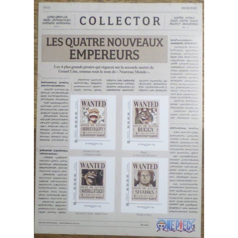 ONE PIECE COLLECTOR 4 TIMBRES EMPEREURS AUTOADHESIFS 2025 MANGA BD COMICS ODA