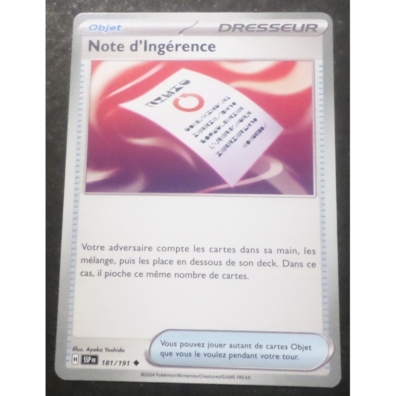 NOTE D INGERENCE Étincelles Déferlantes 181/191 Carte Pokémon CARD FR Neuve
