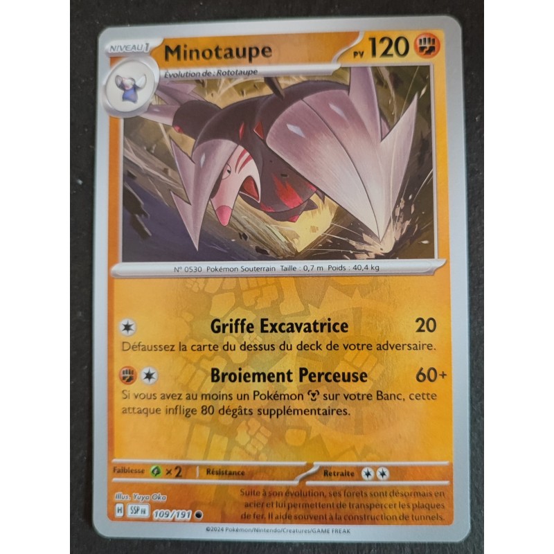 MINOTAUPE EVOLUTION 120pv BROIEMENT PERCEUSE 109/191 Carte Pokémon CARD FR Neuve