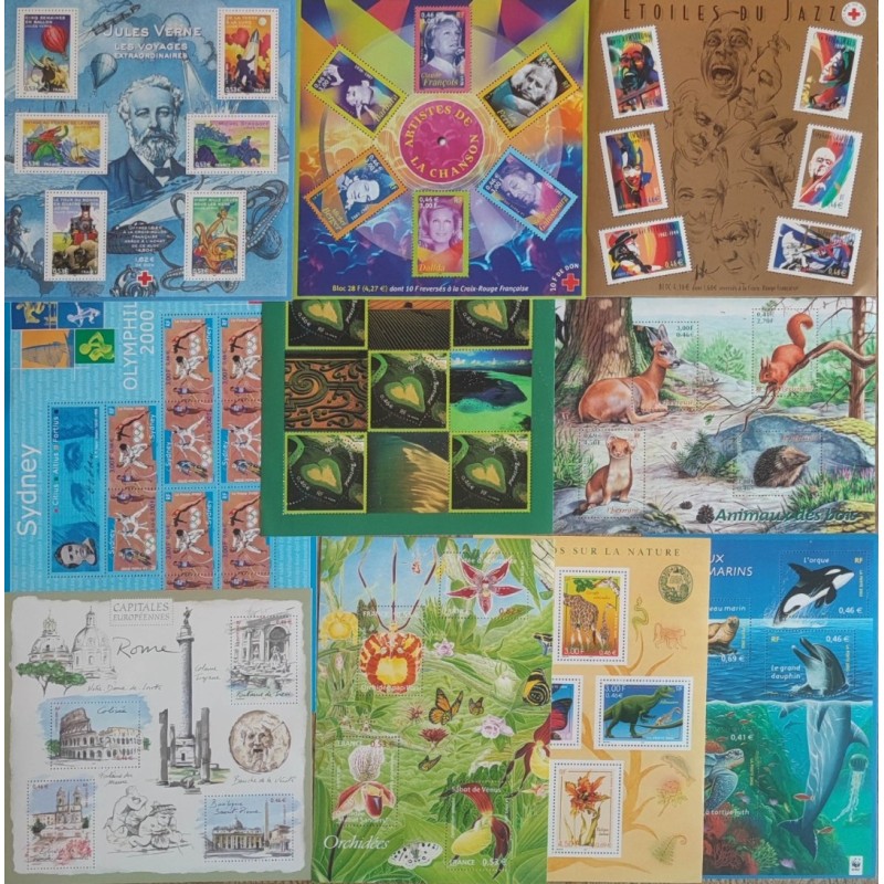 FRANCE LOT 10 BLOCS TIMBRES NEUFS** FACIALE 32,57 AFFRANCHISSEMENT OU COLLECTION