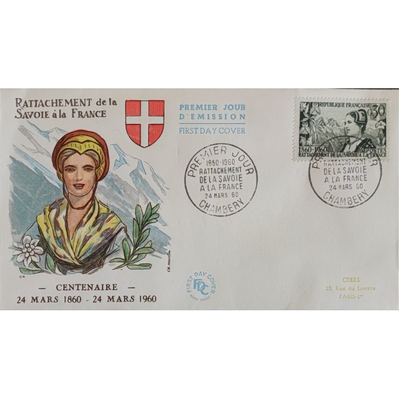 FRANCE 1960 FDC 1° JOUR TIMBRE 1246 SAVOYARDE RATTACHEMENT SAVOIE FRANCE