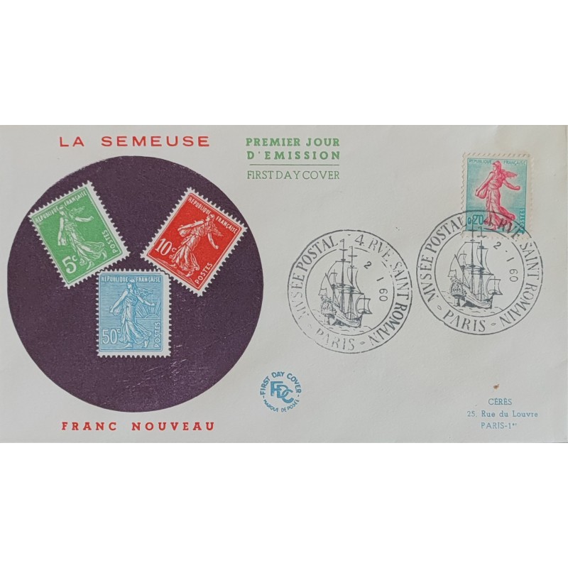 copy of FRANCE 1960 FDC 1° JOUR JOURNEE DU TIMBRE 1245 BATEAU POSE CABLE SOUS MARIN