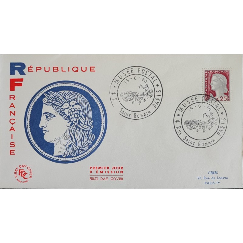 FRANCE 1960 FDC 1° JOUR TIMBRE 1263 MARIANNE DE DECARIS