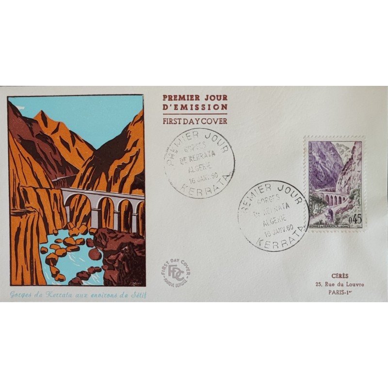 FRANCE 1960 FDC 1° JOUR TIMBRE 1237 GORGES DE KERRATA