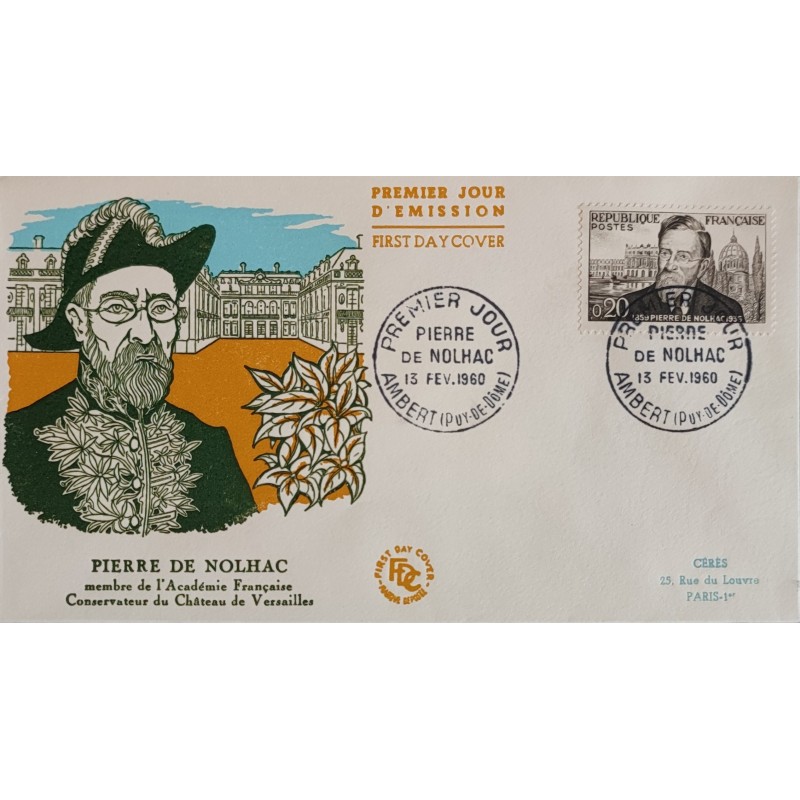 FRANCE 1960 FDC 1° JOUR TIMBRE 1242 CELEBRITE PIERRE GIRAULD DE NOLHAC HISTORIEN