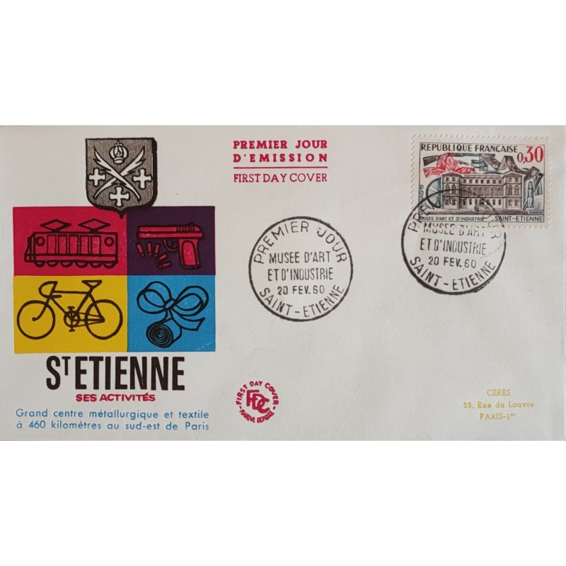 FRANCE 1960 FDC 1° JOUR TIMBRE 1243 MUSEE ART ET INDUSTRIE SAINT ETIENNE