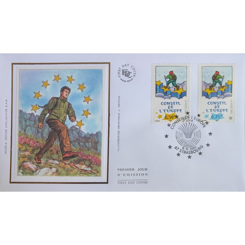FRANCE 2003 FDC 1° JOUR 2 TIMBRES DE SERVICE 126 ET 127 CONSEIL EUROPE UNGERER