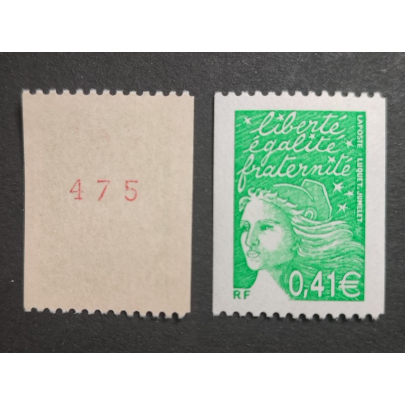 FRANCE 2002 timbre YVERT 3458a NUMERO ROUGE MARIANNE ROULETTE neuf** MNH