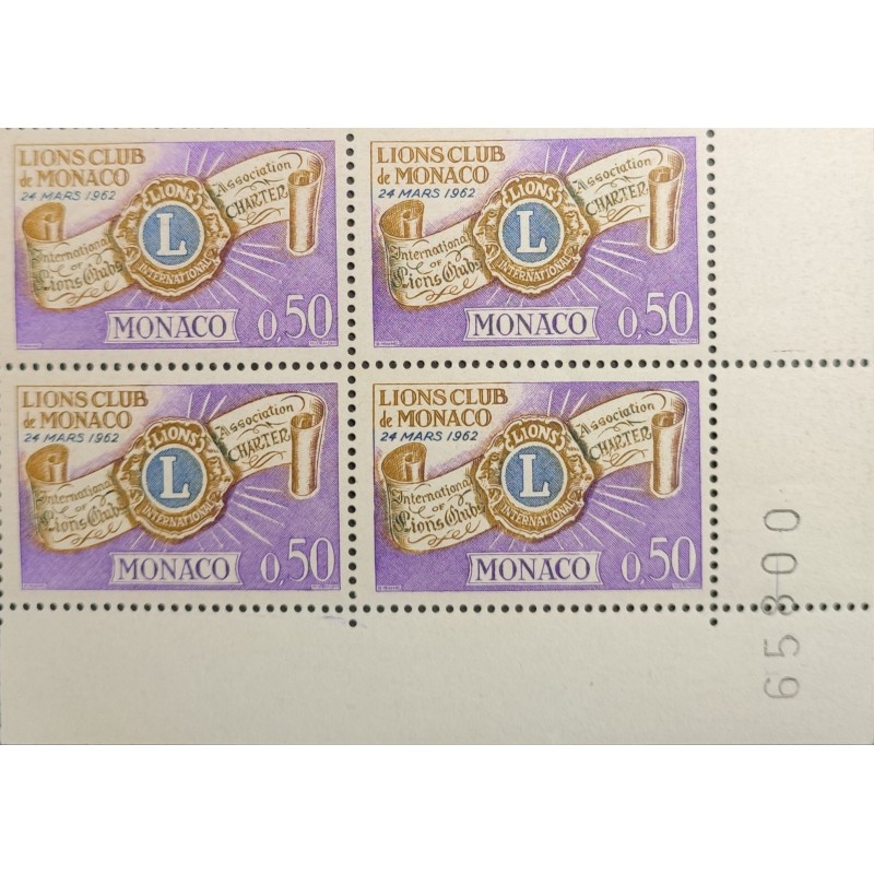 MONACO 1963 BLOC DE 4 TIMBRES 613 LIONS CLUB MONACO N NAPPE neuf** MNH