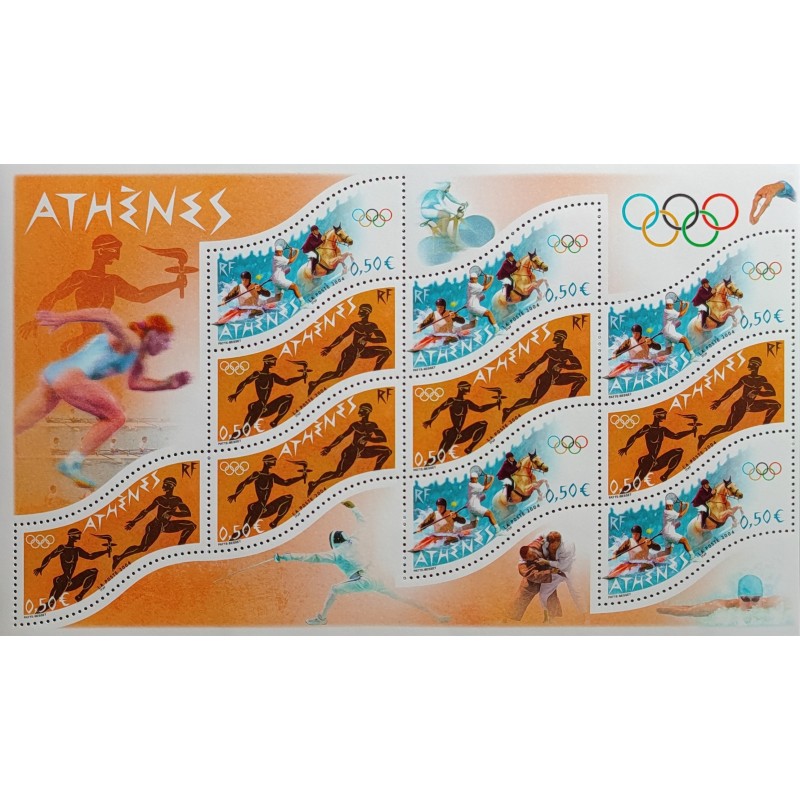 FRANCE 2004 BLOC FEUILLET TIMBRES 73 JEUX OLYMPIQUES ATHENES SPORT neuf** MNH