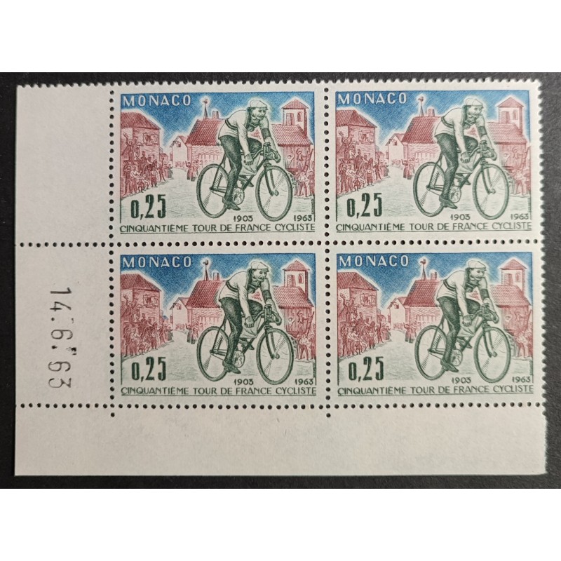 MONACO 1963 TIMBRE 633 COIN DATE' 14.6.63 TOUR DE FRANCE CYCLISME neuf** MNH