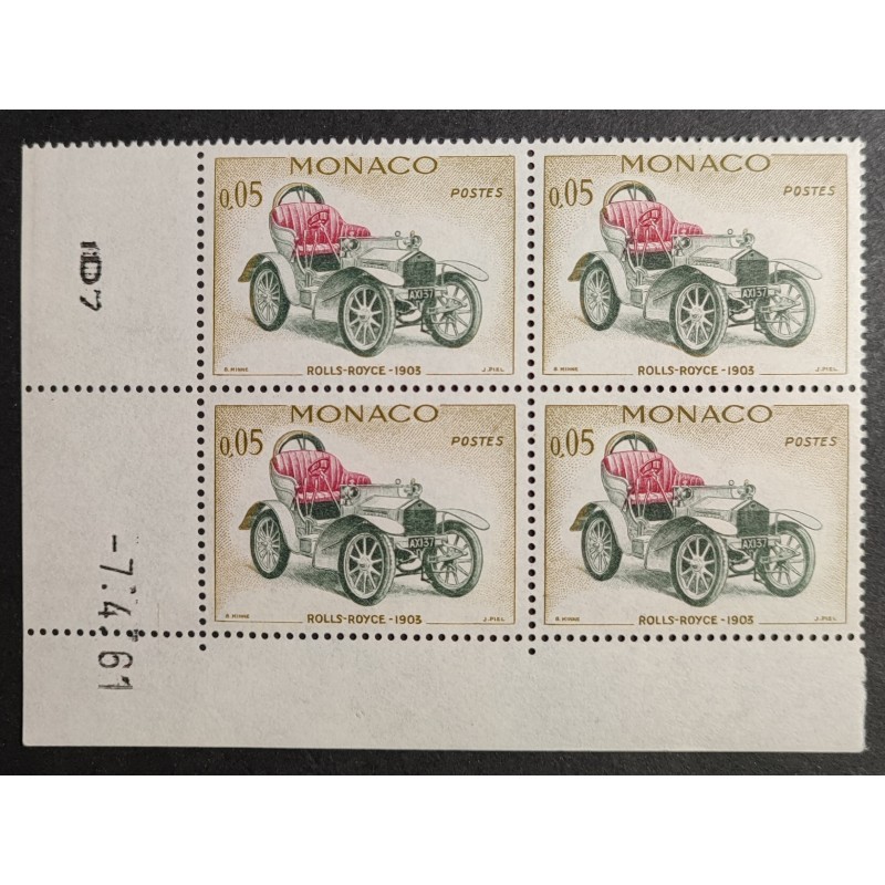 MONACO 1961 TIMBRE 561 COIN DATE' 7.4.61 AUTOMOBILE ROLLS ROYCE neuf** MNH