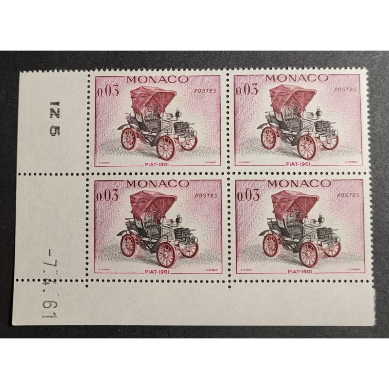 MONACO 1961 TIMBRE 559 COIN DATE' 7.4.61 AUTOMOBILE FIAT neuf** MNH