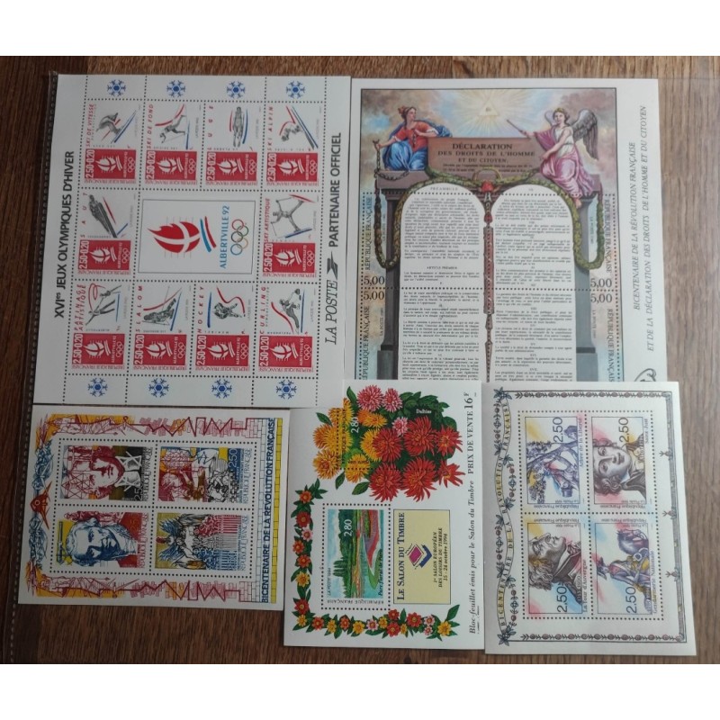 FRANCE LOT BLOC TIMBRES ANNÉES 1989-1994 SOUS FACIALES neufs** MNH