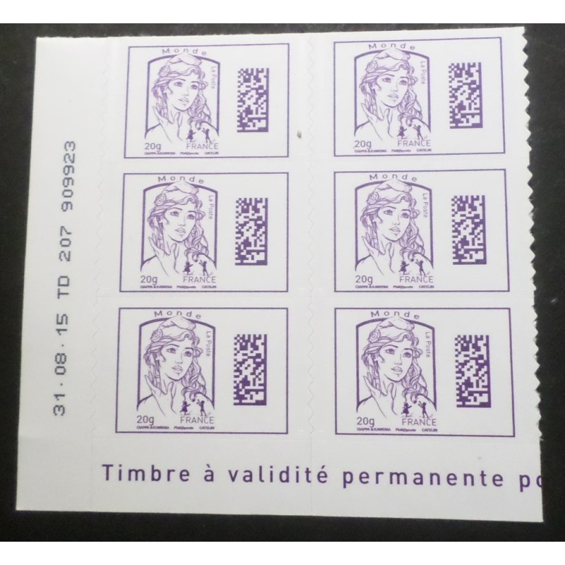 TIMBRE FRANCE 2015 COIN DATE 1177 MARIANNE CIAPPA DATAMATRIX AUTOADHESIF MONDE neuf**