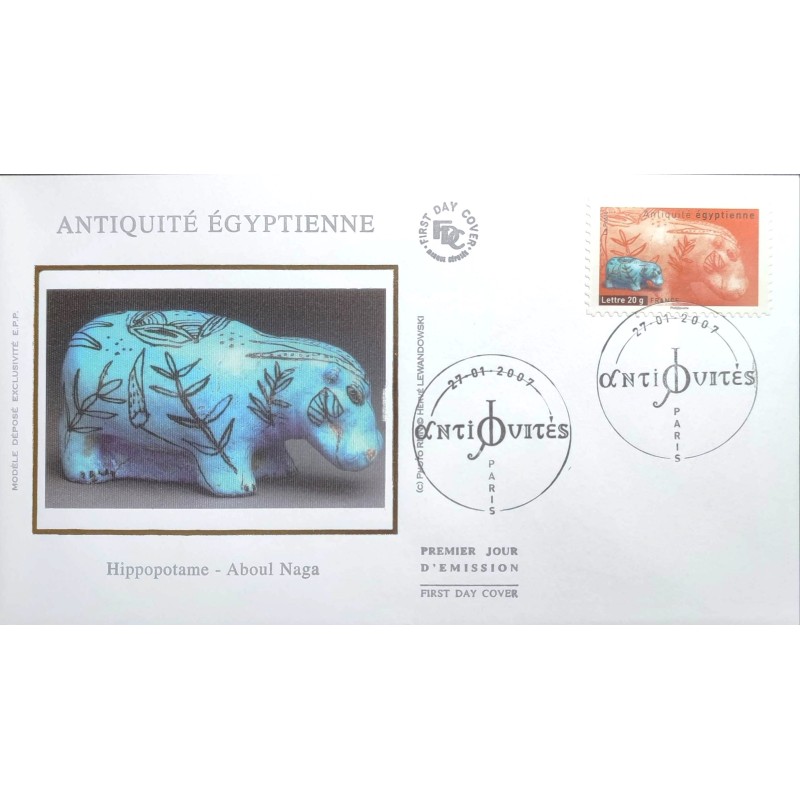 FRANCE 2007 FDC 1° JOUR TIMBRE AUTOADHESIF 104 ART EGYPTE HIPPOPOTAME