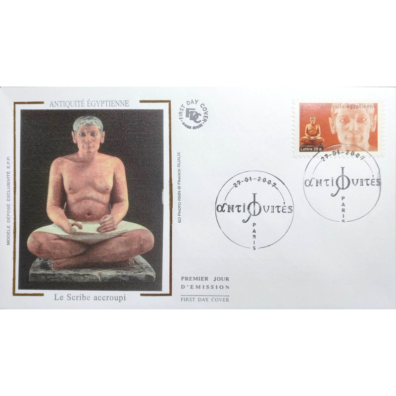 FRANCE 2007 FDC 1° JOUR TIMBRE 112 AUTOADHESIF ART EGYPTE SCRIBE ACCROUPI