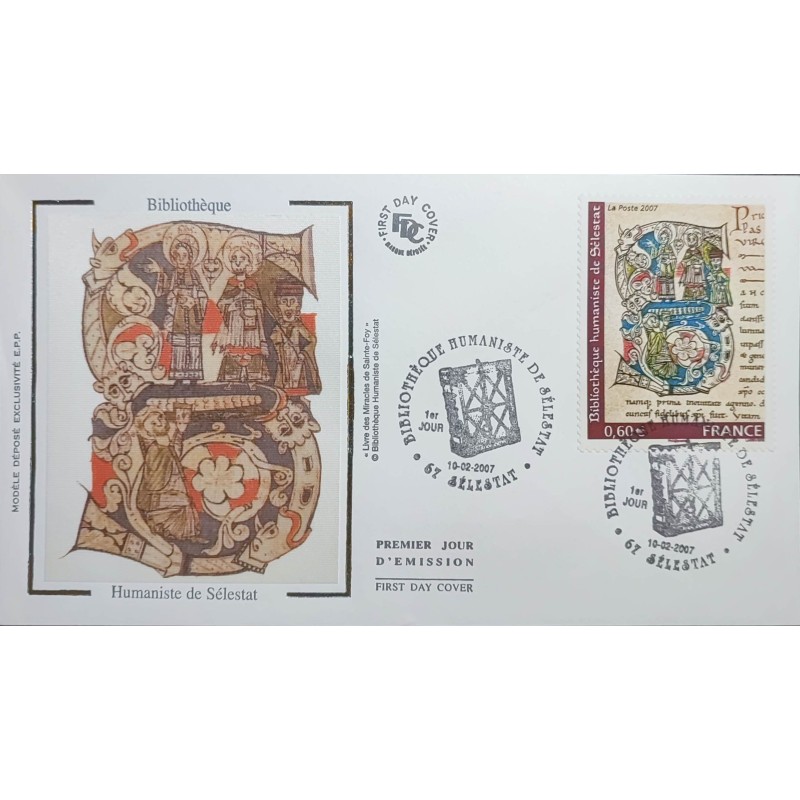 FRANCE 2007 FDC 1° JOUR TIMBRE 4013 BIBLIOTHEQUE HUMANISTE SELESTAT ENLUMINURE
