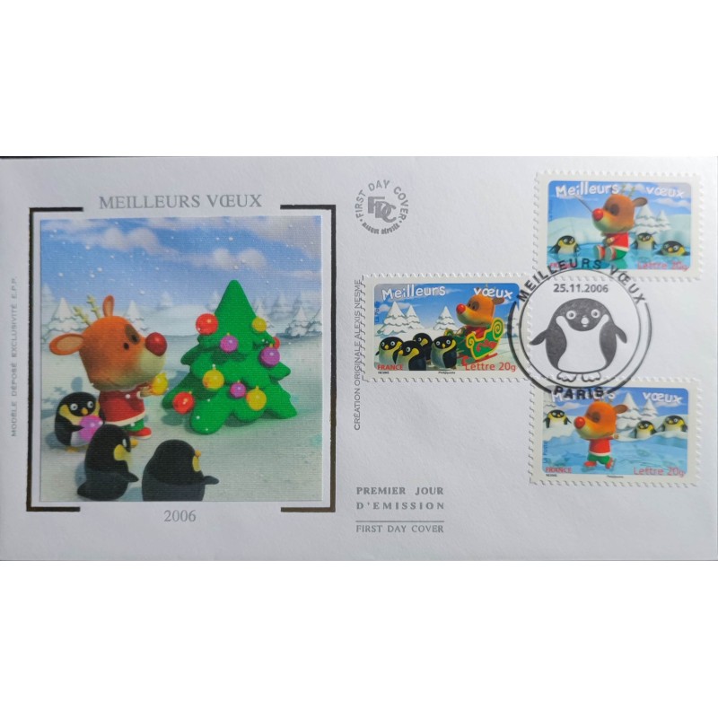 FRANCE 2006 FDC 1° JOUR 3 TIMBRES AUTOADHESIFS 97/98/100 PINGOUINS NOEL