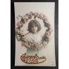CARTE POSTALE CPA FRANCE BONNE ANNEE FILLETTE BOUQUET FLEURS OLD CARD 0001