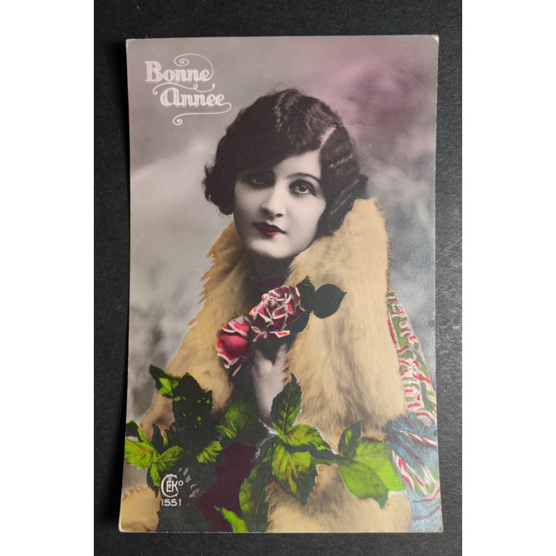 copy of CARTE POSTALE CPA FRANCE BONNE ANNEE FILLETTE BOUQUET FLEURS OLD CARD 0001