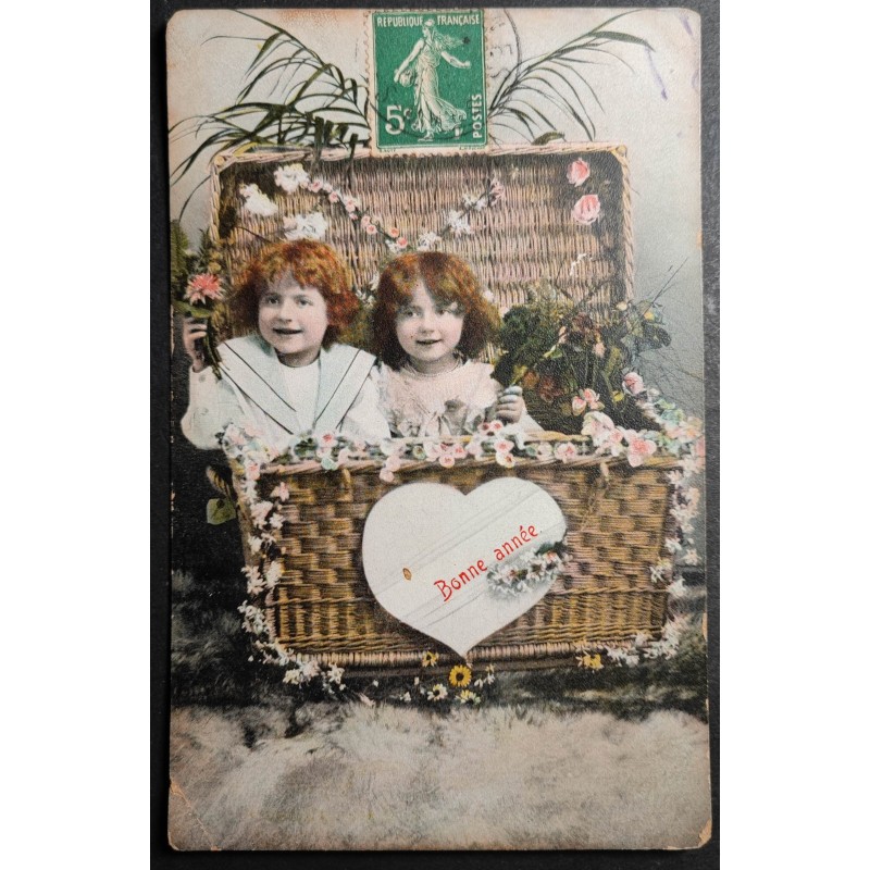 copy of CARTE POSTALE CPA FRANCE BONNE ANNEE FILLETTE BOUQUET FLEURS OLD CARD 0001