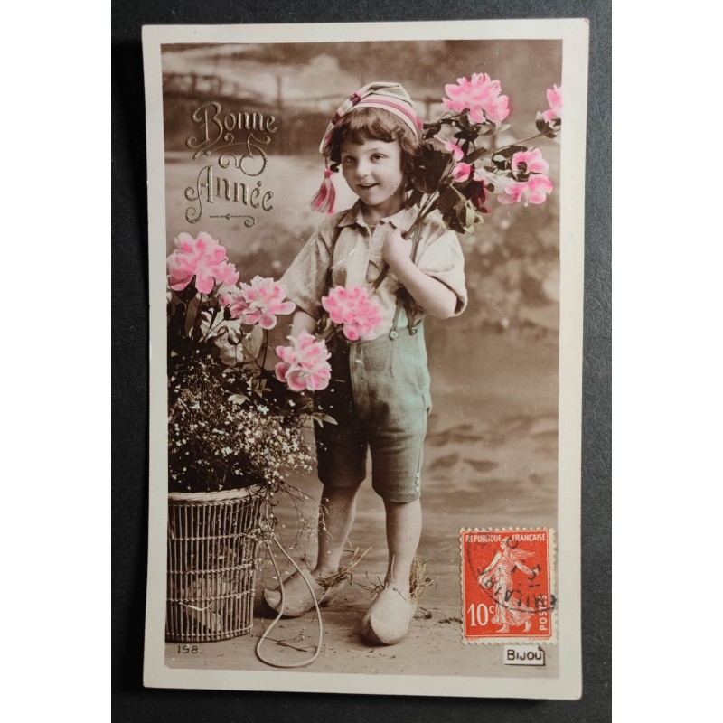 copy of CARTE POSTALE CPA FRANCE BONNE ANNEE FILLETTE BOUQUET FLEURS OLD CARD 0001