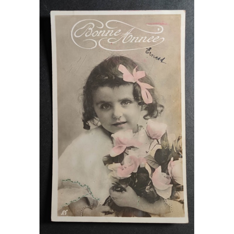 copy of CARTE POSTALE CPA FRANCE BONNE ANNEE FILLETTE BOUQUET FLEURS OLD CARD 0001