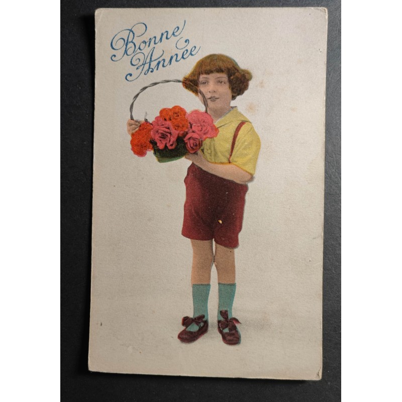 copy of CARTE POSTALE CPA FRANCE BONNE ANNEE FILLETTE BOUQUET FLEURS OLD CARD 0001
