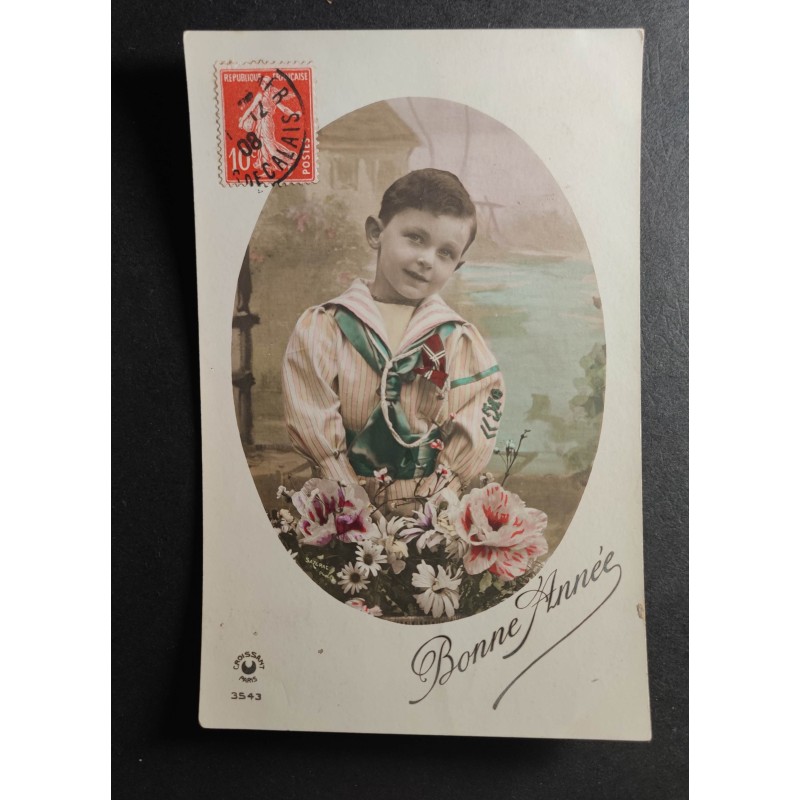 copy of CARTE POSTALE CPA FRANCE BONNE ANNEE FILLETTE BOUQUET FLEURS OLD CARD 0001