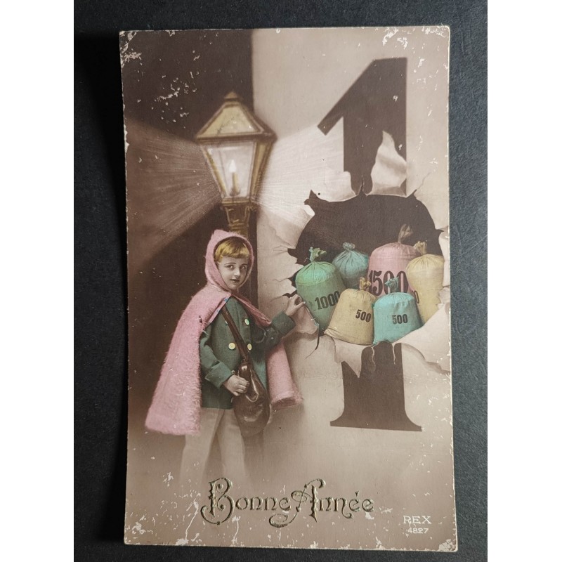 copy of CARTE POSTALE CPA FRANCE BONNE ANNEE FILLETTE BOUQUET FLEURS OLD CARD 0001