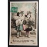 CARTE POSTALE CPA FRANCE BONNE ANNEE FILLETTES NEIGE OLD CARD 0016