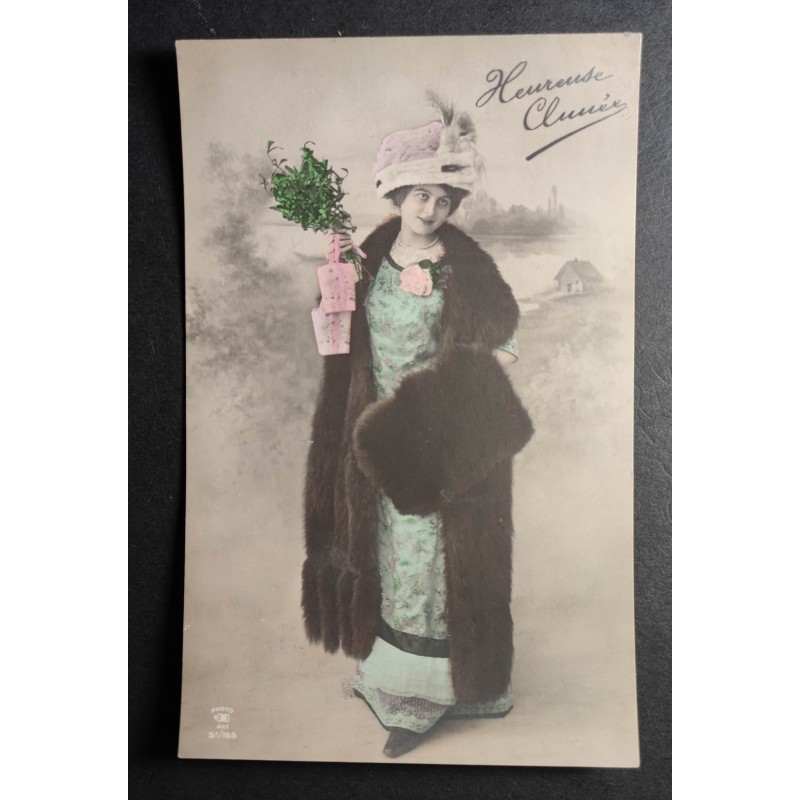 copy of CARTE POSTALE CPA FRANCE BONNE ANNEE FILLETTE BOUQUET FLEURS OLD CARD 0001