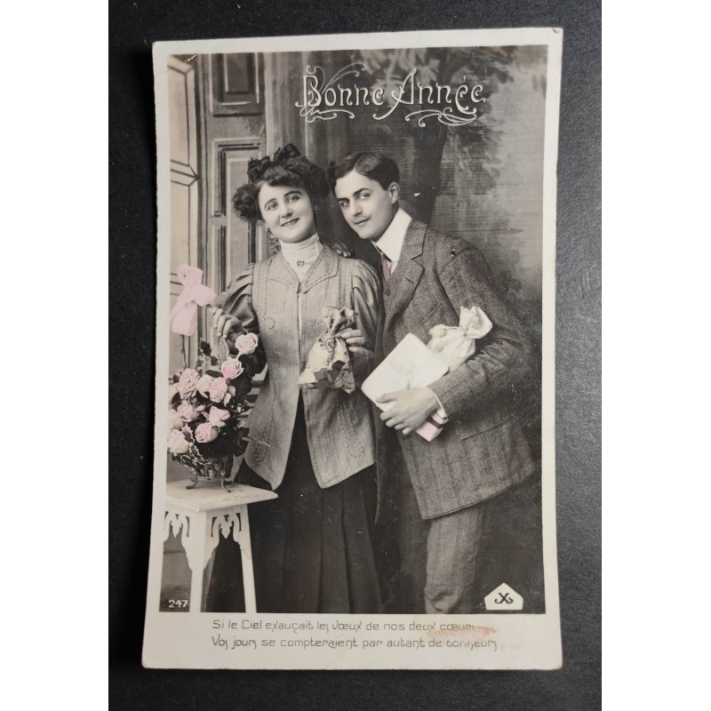 copy of CARTE POSTALE CPA FRANCE BONNE ANNEE FILLETTE BOUQUET FLEURS OLD CARD 0001