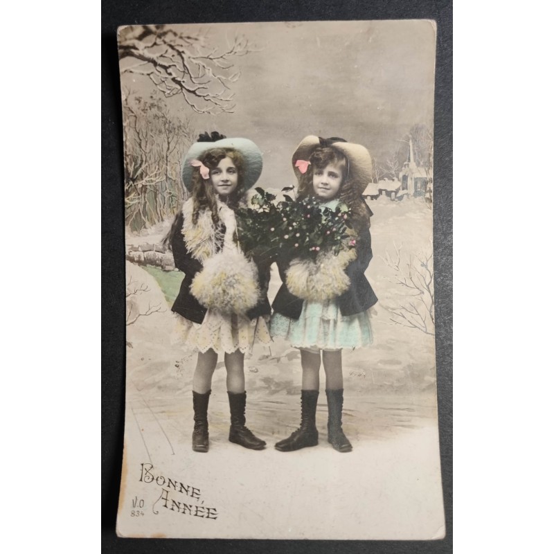copy of CARTE POSTALE CPA FRANCE BONNE ANNEE FILLETTE BOUQUET FLEURS OLD CARD 0001