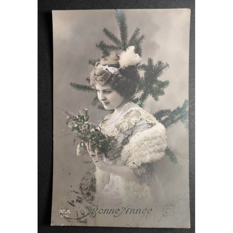 copy of CARTE POSTALE CPA FRANCE BONNE ANNEE FILLETTE BOUQUET FLEURS OLD CARD 0001