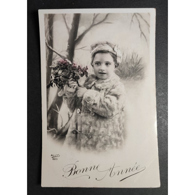 copy of CARTE POSTALE CPA FRANCE BONNE ANNEE FILLETTE BOUQUET FLEURS OLD CARD 0001