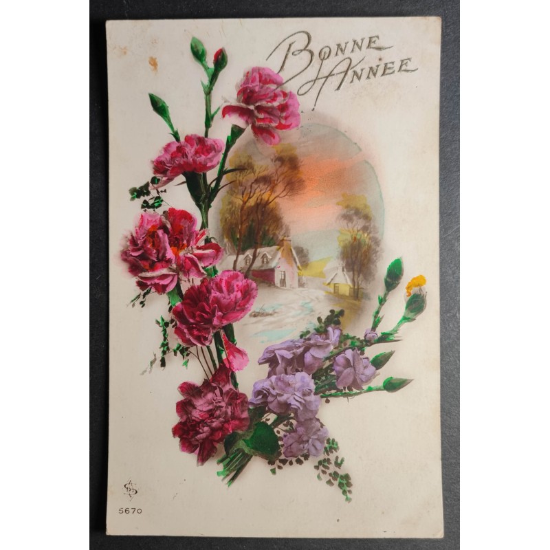 copy of CARTE POSTALE CPA FRANCE BONNE ANNEE FILLETTE BOUQUET FLEURS OLD CARD 0001