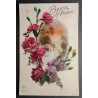copy of CARTE POSTALE CPA FRANCE BONNE ANNEE FILLETTE BOUQUET FLEURS OLD CARD 0001