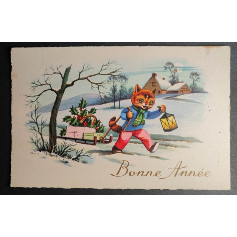 copy of CARTE POSTALE CPA FRANCE BONNE ANNEE FILLETTE BOUQUET FLEURS OLD CARD 0001