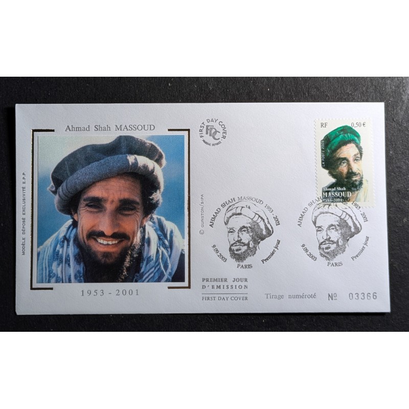 FRANCE 2003 FDC 1° JOUR TIMBRE 3594 CELEBRITE AHMAD SHAH MASSOUD COMMANDANT