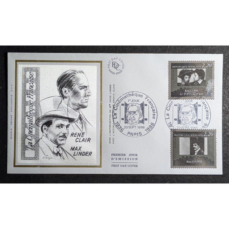 FRANCE 1986 FDC 1° JOUR 2 TIMBRES 2439 2434 CELEBRITES CLAIR LINDER CINEMA