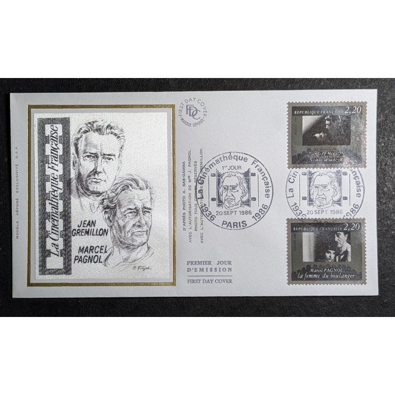 FRANCE 1986 FDC 1° JOUR 2 TIMBRES 2440 2437 CELEBRITES GREMILLON PAGNOL CINEMA