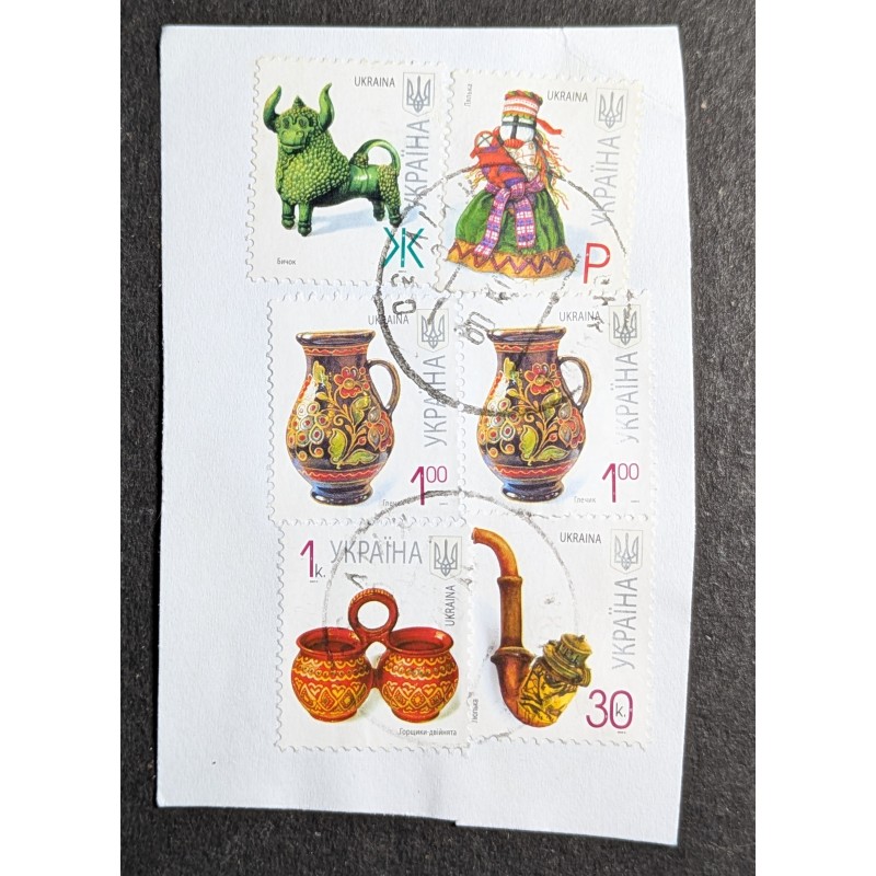 UKRAINE LOT 6 TIMBRES OBLITERES SUR FRAGMENT VASES ART VF STAMPS (A)