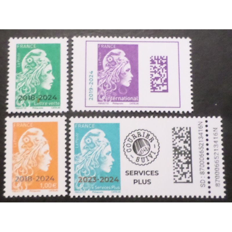 LOT 4 TIMBRES MARIANNE SURCHARGEES 2018/2024 FRANCE ENGAGEE neufs** MNH