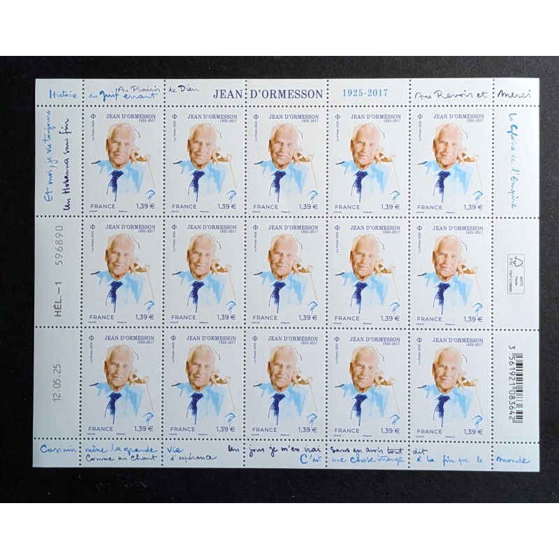 FRANCE 2025 BLOC FEUILLET TIMBRES COIN DATE J. D'ORMESSON CELEBRITE neuf** MNH