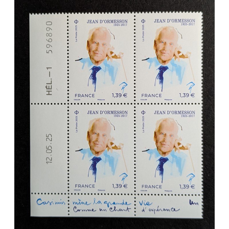 copy of FRANCE 2025 BLOC FEUILLET TIMBRES COIN DATE J. D'ORMESSON CELEBRITE neuf** MNH