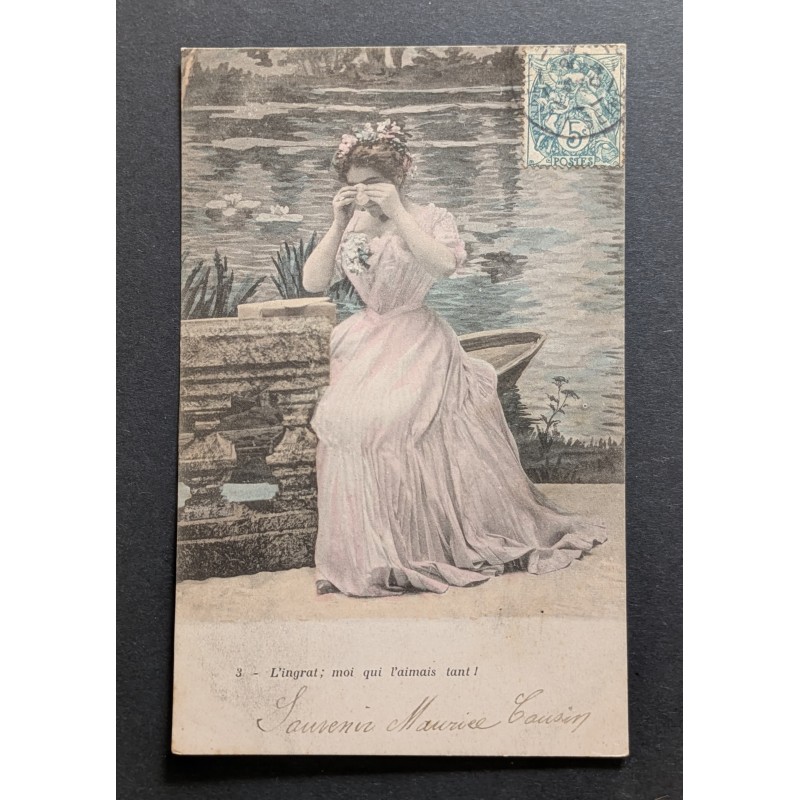 CARTE POSTALE CPA FRANCE FEMME QUI PLEURE SOUVENIR CHAGRIN AMOUR OLD CARD 0053