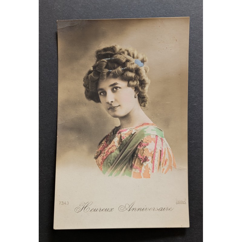 CARTE POSTALE CPA FRANCE FEMME HEUREUX ANNIVERSAIRE OLD CARD 0056
